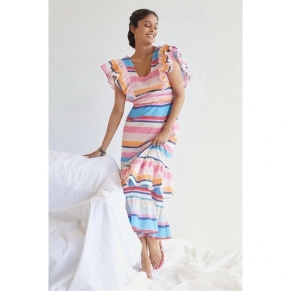 ANTHROPOLOGIE TRACY REESE spring cotton ruffled maxi dress size S